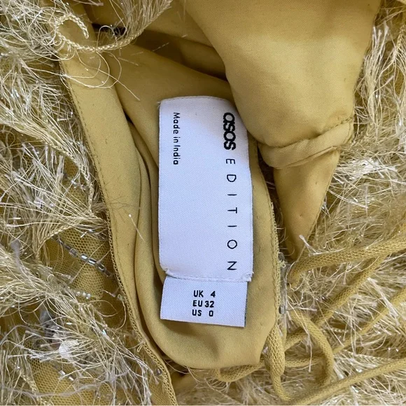 ASOS Yellow Feathered Mini Dress - Picture 9 of 10